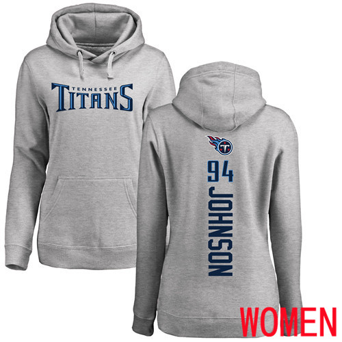 Tennessee Titans Ash Women Austin Johnson Backer NFL Football #94 Pullover Hoodie Sweatshirts